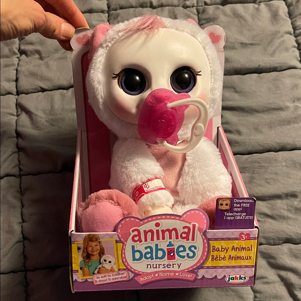 Animal Babies Nursery Plush Toy with Pink Pacifier